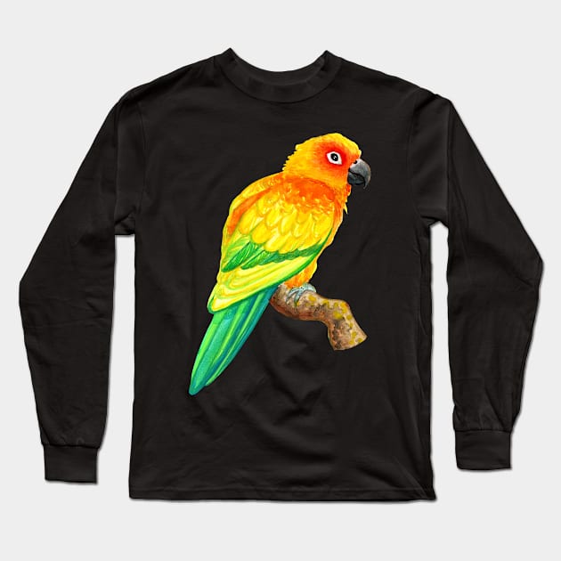 Sun Conure Parrot Watercolor Long Sleeve T-Shirt by IvyLilyArt